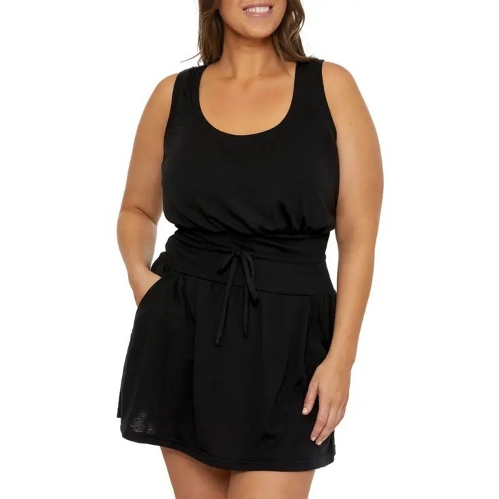 NWT Becca Pocket Dress Womens Black Sleeveless Swim Cover Up 2X $68